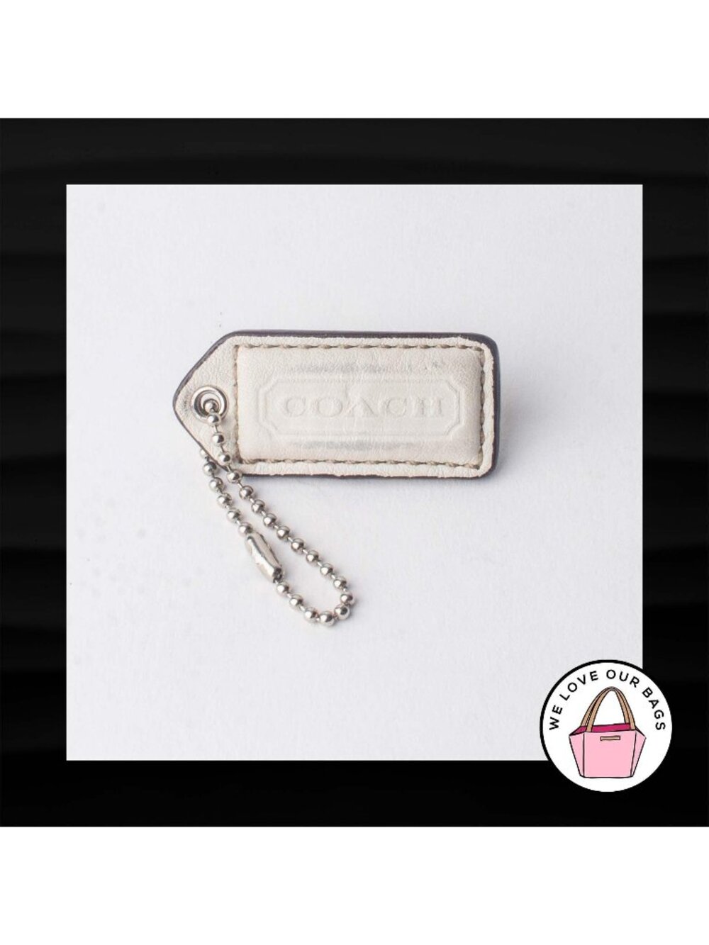 2" Medium COACH WHITE LEATHER KEY FOB BAG CHARM